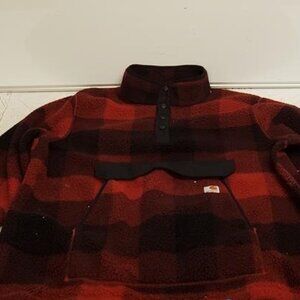 Carhartt Relaxed Fit Fleece Jacket Snap Neck Oxblood Plaid Mens XL